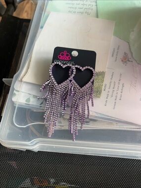 paparazzi Lavender Heart Rhinestone Fringe Earrings